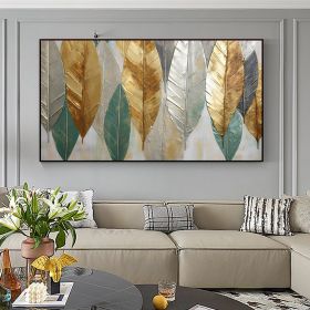 Hand Painted Oil Painting Large Abstract Leaves Oil Painting on Canvas Original Plants Painting Gold Foil Art Decor Living room Wall Decor Custom Mode (style: 1, size: 60x120cm)