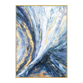 Modern Wall Art Pictures 100% hand painted Gold Foil Blue Canvas Oil Painting Wall Pictures For Living Room Decor Abstract Art No Frame (size: 75x150cm)