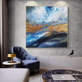 New Painting Home Decoration Modern Hand Painted Abstract Painting With Blue And Gold Texture Large Living Room Wall Picture (size: 80x80cm)