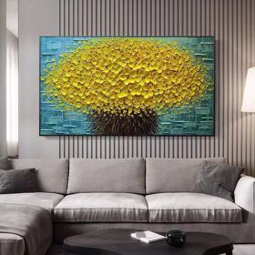 Modern Hand Painted Abstract Large Golden Tree Flower 3d Oil Painting On Canvas Home Decor Wall Art Picture For Living Room No Frame (size: 90X120cm)