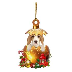 Christmas Cute Eggshell Dog 2D Acrylic Pendant, Unique Home and Christmas Tree Decoration (Color: color2)