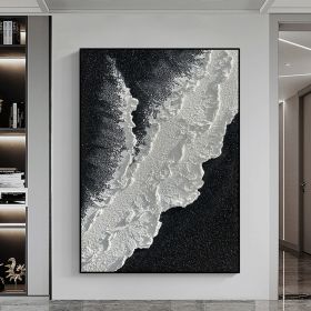 Modern Abstract handpainted large size wholesale prodcut ocean seaside thick grey and black Oil painting Simple Design Wall Art (size: 90X120cm)