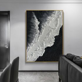 Modern Abstract handpainted large size wholesale prodcut ocean seaside thick grey and black Oil painting Simple Design Wall Art (size: 150X220cm)