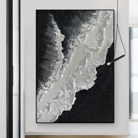 Modern Abstract handpainted large size wholesale prodcut ocean seaside thick grey and black Oil painting Simple Design Wall Art (size: 60X90cm)