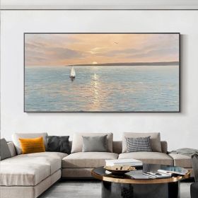 Artist Handpainted Modern Canvas Oil Painting Interior Home Decoration Painting Morning Sea Art Painting Rimless (size: 90X120cm)