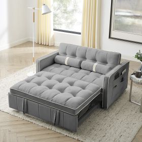 Modern 55.5" Pull Out Sleep Sofa Bed 2 Seater Loveseats Sofa Couch with side pockets, Adjsutable Backrest and Lumbar Pillows for Apartment Office Livi (Color: as Pic)