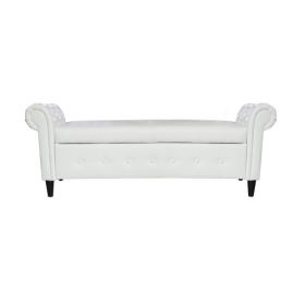 Multifunctional Storage Rectangular PU Leather Sofa Stool for Living Room (Color: White)