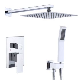 Shower System Shower Faucet Combo Set Wall Mounted with 10" Rainfall Shower Head and handheld shower faucet, Chrome Finish with Brass Valve Rough-In (Color: Chrome)