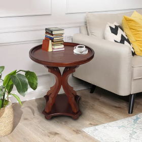 Rustic Classic Style Decorative Table,Elegant Tray Accent End table, Coffee table, Modern, For Living Room, Home Office, 25" x 19" x 19" (Color: Walnut)