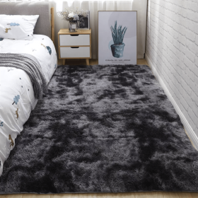 Soft Fluffy Area Rug for Bedroom and Living Room (Color: Tie Dye Dark Grey, size: 31.5*62.99inch)