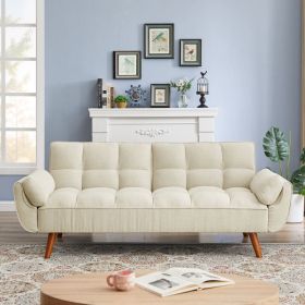 New Design Velvet Sofa Furniture Adjustable Backrest Easily Assembles Loveseat (Color: Beige)