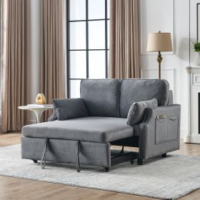 50" Velvet Upholstered Sleeper Sofa bed with Side Storage Pockets, Nailhead Design, 2-Seater Sofa with 2 Pillows and removeable Backrest Pull-out Sofa (Color: as Pic)