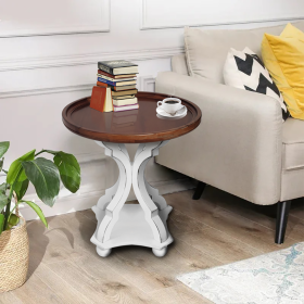 Rustic Classic Style Decorative Table,Elegant Tray Accent End table, Coffee table, Modern, For Living Room, Home Office, 25" x 19" x 19" (Color: White)