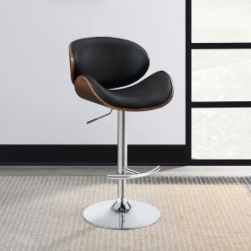 Black and Chrome Adjustable Bar Stool (Color: as Pic)