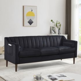 Mid Century Modern Chesterfield sofa couch, Comfortable Upholstered sofa with Velvet Fabric and Wooden Frame and Wood Legs for Living Room/Bed Room/Of (Color: Black, Material: Velvet)