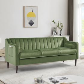 Mid Century Modern Chesterfield sofa couch, Comfortable Upholstered sofa with Velvet Fabric and Wooden Frame and Wood Legs for Living Room/Bed Room/Of (Color: Green, Material: Velvet)