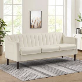 Mid Century Modern Chesterfield sofa couch, Comfortable Upholstered sofa with Velvet Fabric and Wooden Frame and Wood Legs for Living Room/Bed Room/Of (Color: White, Material: Velvet)