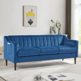 Mid Century Modern Chesterfield sofa couch, Comfortable Upholstered sofa with Velvet Fabric and Wooden Frame and Wood Legs for Living Room/Bed Room/Of (Color: Blue, Material: Velvet)