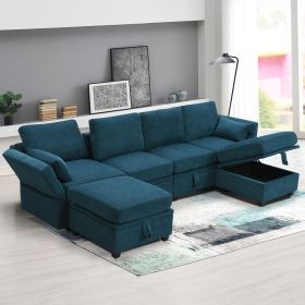 [VIDEO provided] [New] 109*54.7" Chenille Modular Sectional Sofa,U Shaped Couch with Adjustable Armrests and Backrests,6 Seat Reversible Sofa Bed with (Color: as Pic)