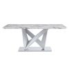 1 table and 8 chairs set.Modern Grey MDF Faux Marble Dining Table with Double V-Shaped Supports.Paired with 8 modern PU artificial leather soft cushio