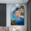 Hand Painted Oil Painting Original Mediterranean Landscape Oil Painting on canvas Coastal Beach Texture Oil Painting Acrylic Coastal Wall Art Decor fo