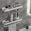 Bathroom Shelves Wall Mounted Glass Shelves for Bathroom Floating Shelf with Towel Holder Glass Shower Shelf 2 Tier Bathroom Wall Organizer