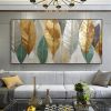 Hand Painted Oil Painting Large Abstract Leaves Oil Painting on Canvas Original Plants Painting Gold Foil Art Decor Living room Wall Decor Custom Mode