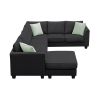 112*87" Sectional Sofa Couches Living Room Sets, 7 Seats Modular Sectional Sofa with Ottoman, L Shape Fabric Sofa Corner Couch Set with 3 Pillows