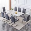 1 table and 8 chairs set.Modern Grey MDF Faux Marble Dining Table with Double V-Shaped Supports.Paired with 8 modern PU artificial leather soft cushio