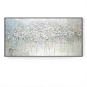 Top Selling Handmade Abstract Oil Painting Wall Art Modern Minimalist White Flowers Picture Canvas Home Decor For Living Room Bedroom No Frame (size: 90X120cm)