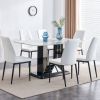 7-Piece Faux Marble Dining Table Set, Glass Rectangular Kitchen Table for 6-8, Modern Black Faux Marble Dining Room Table with MDF Base, Dining Table