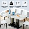 7-Piece Faux Marble Dining Table Set, Glass Rectangular Kitchen Table for 6-8, Modern Black Faux Marble Dining Room Table with MDF Base, Dining Table