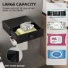 Toilet Paper Holder with Shelf Black Wipes Dispenser for Bathroom Stainless Steel Toilet Paper Holder with Storage Drawer Adhesive Wall Mount Small Ba